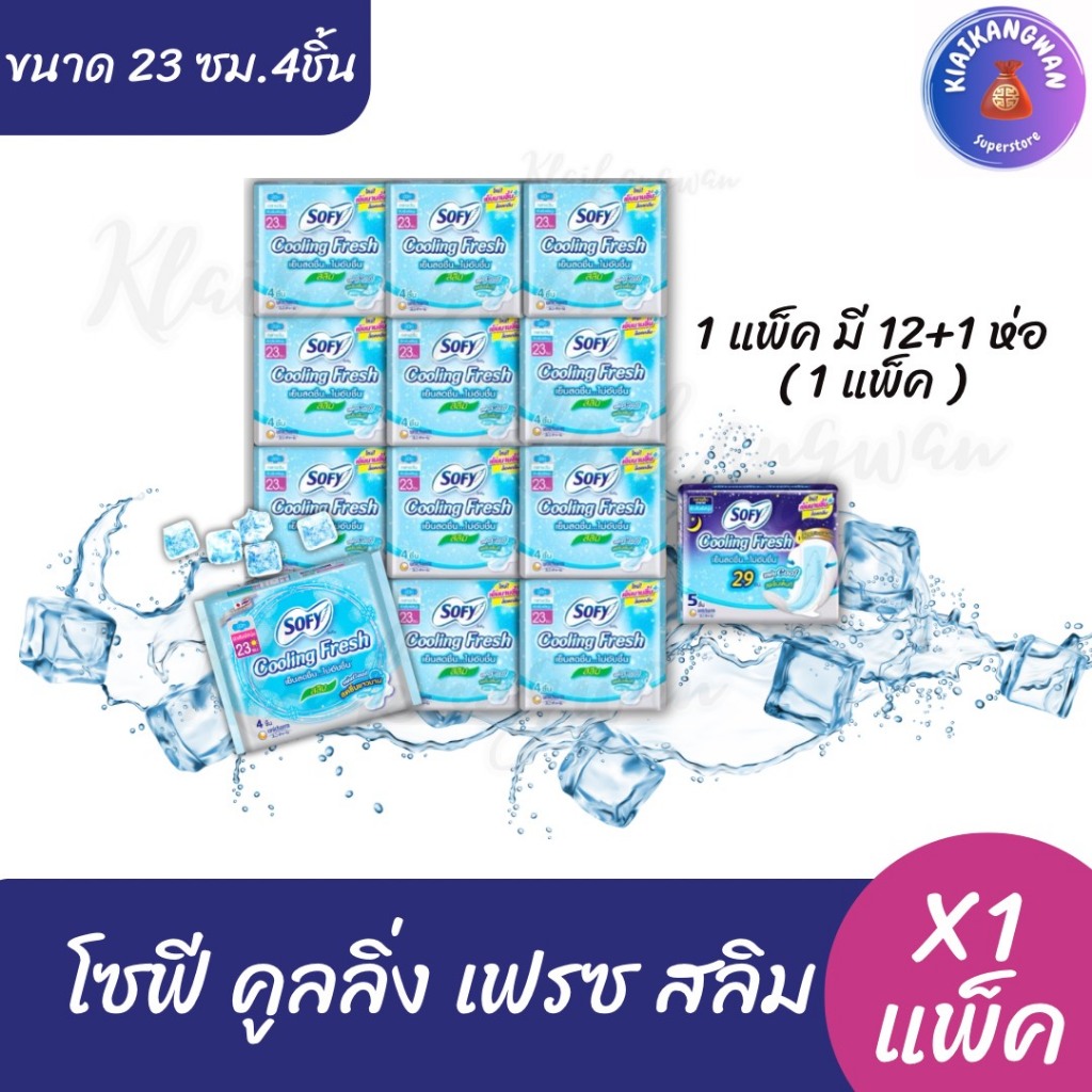 (ยกแพ็ค13ห่อ)โซฟี คลูลิ่ง เฟรช สลิม 23 ซม. 4 ชิ้น แพ็ค 12 + กลางคืน 1 ห่อ