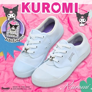 รองเท้าผ้าใบนักเรียน Y-Roon(วัยรุ่น) สีขาว/ สีดำ พื้นม่วง ลายคุโรมิลิขสิทธิ์แท้ Size 33-42 รุ่น Y999