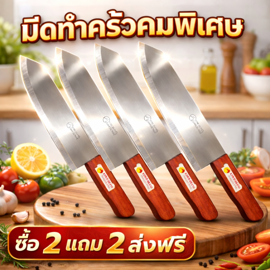 มีดบางด้ามไม้โปร 2 แถม2 เหมาะสำหรับหั่นผัก หั่นผลไม้ คุณภาพคุ้มราคา