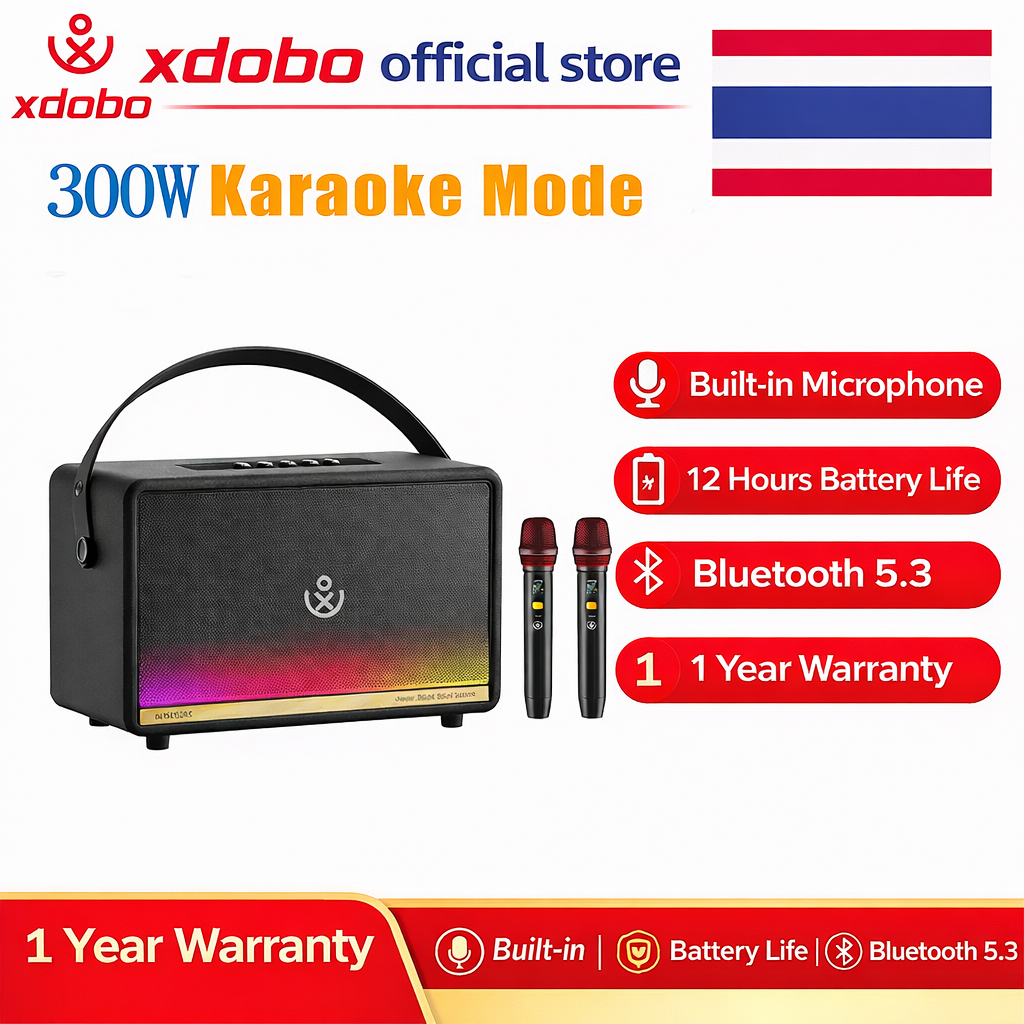 XDOBO Miragemax 300W ไร้สายบลูทู ธ แบบพกพาเสียงเบสหนักพร้อมไมโครโฟนคู่และไฟ RGB
