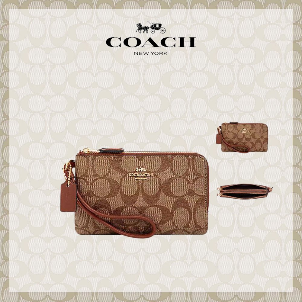 Coachสุภาพสตรีชั้นสองคลัตช์ซิปข้อมือกระเป๋าโทรศัพท์กระเป๋าหนังใส่เหรียญ