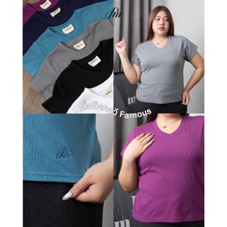 FAMOUS BABY TEE เสื้อคอวีสีพื้น อกหน้าผ้า 42-50 นิ้ว #FMBL-F…