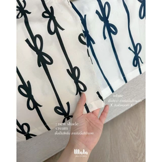 MalaOriginal |【5 สี】Ribbon Bow Crop Shirt 🥯 เสื้อเชิ้ตครอป แขนสั้น ลายริบบิ้นโบว์ สุดคิ้วท์