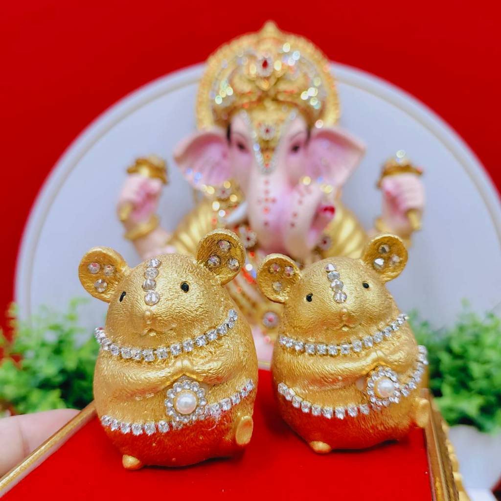 MT-MS1J มุสิกะทองสร้อยเพชร รับทรัพย์ ราคาคู่ ถวายพระพิฆเนศ ขอพร ความสำเร็จทั้งปวง