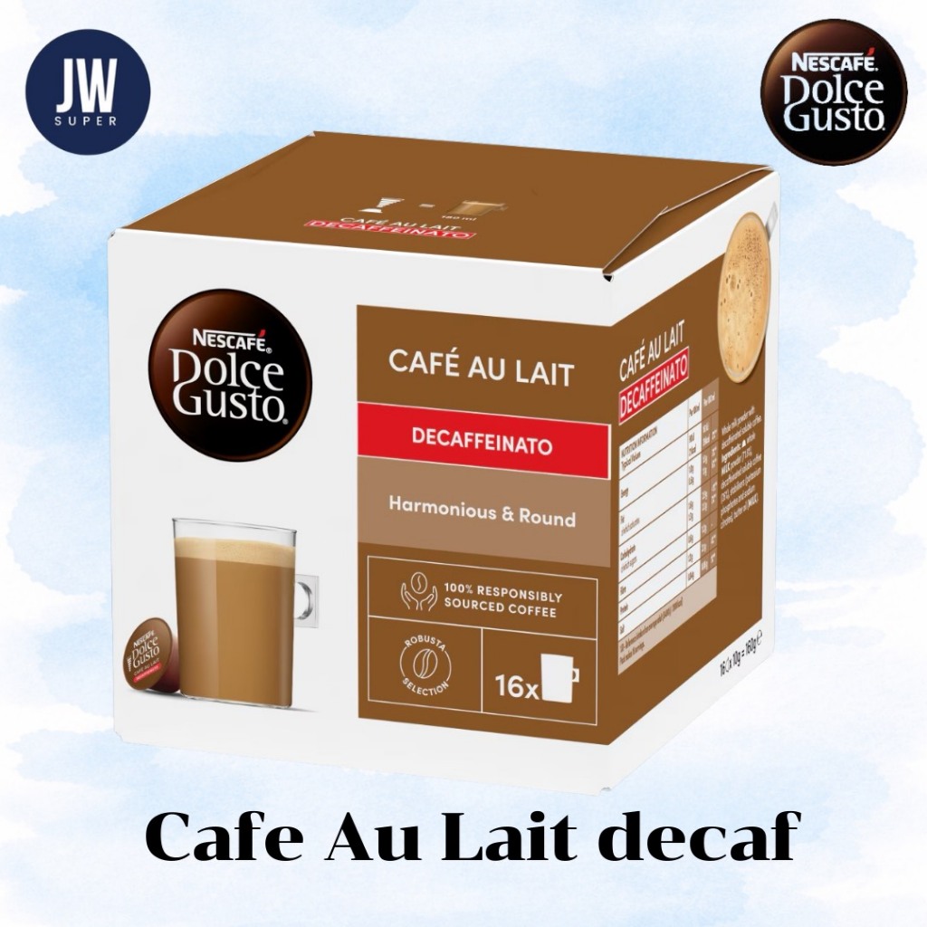 Cafe Au Lait Decaf คาเฟ่ โอเล่ต์  ดีแคฟ   NESCAFE DOLCE GUSTO 16 แคปซูล/ 1 กล่อง **สินค้านำเข้าจาก EU* BBE: 31/12/2026
