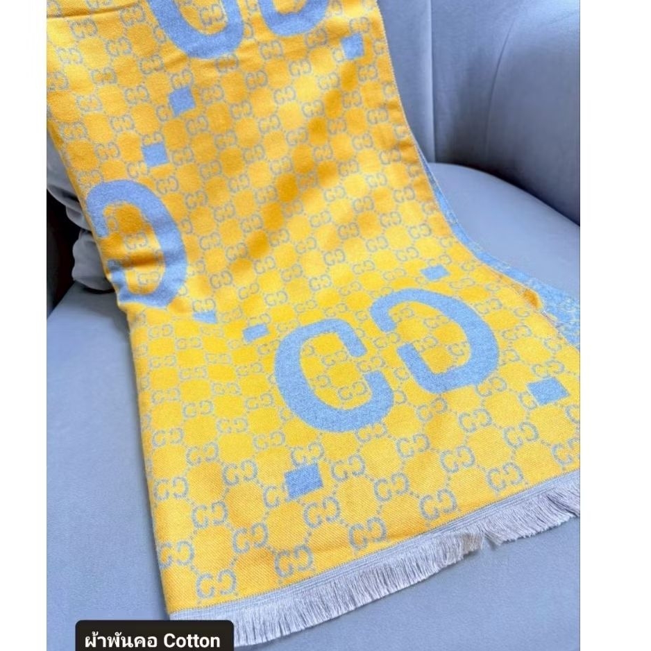 J12  ผ้าพันคอสีเหลืองผ้า cotton