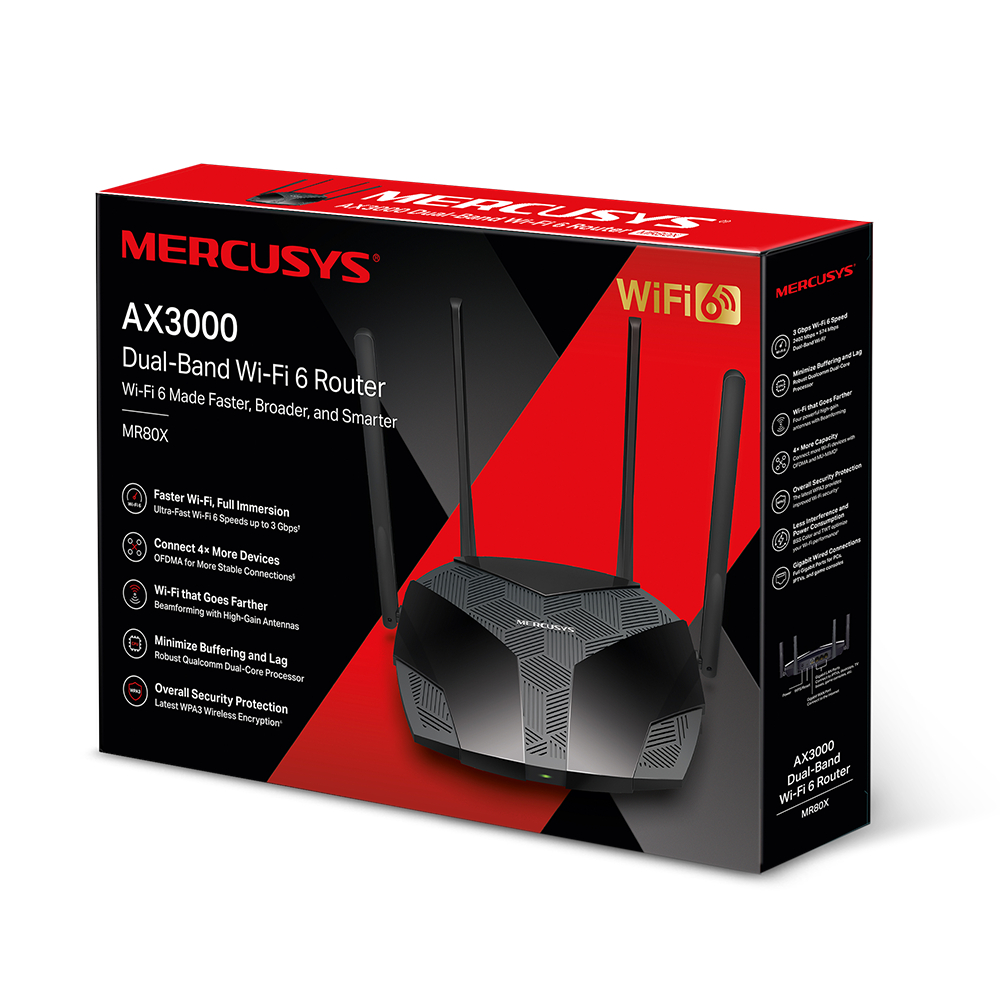 [ถูกที่สุด][ส่งด่วนในวันเดียว]MERCUSYS Router MERCUSYS (MR80X) Wireless AX3000 Dual Band Gigabit WI-