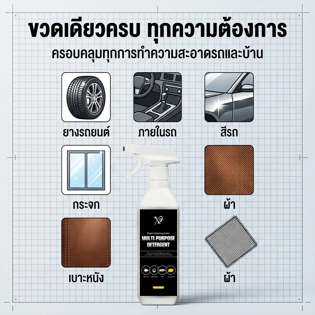 น้ำยาทำความสะอาดอเนกประสงค์รถ 500ml ฟอกเบาะหนังและพลาสติก thumbnail 4