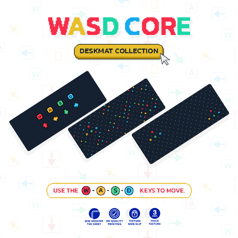 [ DESKCODE ] " WASD Core " COLLECTION แผ่นรองเมาส์ แผ่นรองคีย์บอร์ด ขนาด 90x40 80x30 60x35 45x40 30x25 cm.หนา 3 mm.