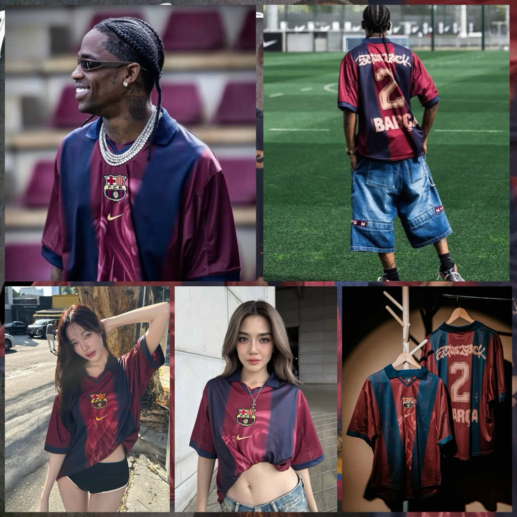 (💯มือ1ของแท้พรัอมส่ง)(🚛กทม.ส่งด่วน) TRAVIS SCOTT x NIKE x FC BARCELONA RETRO SKELETON JERSEY