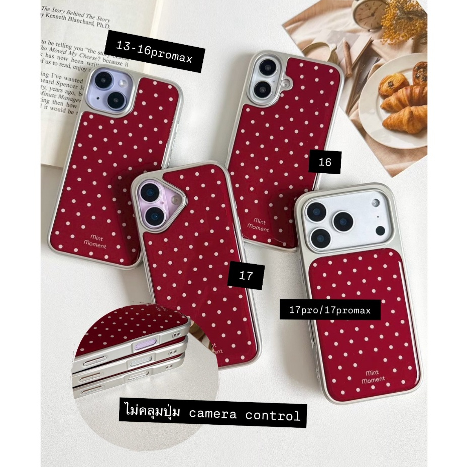 [i17] ส่งด่วน✨polkadotขาวแดง S1897 เคสไอโฟน กันเลนส์กล้อง ขอบนิ่ม สำหรับ Iphone รุ่น 14-17Promax