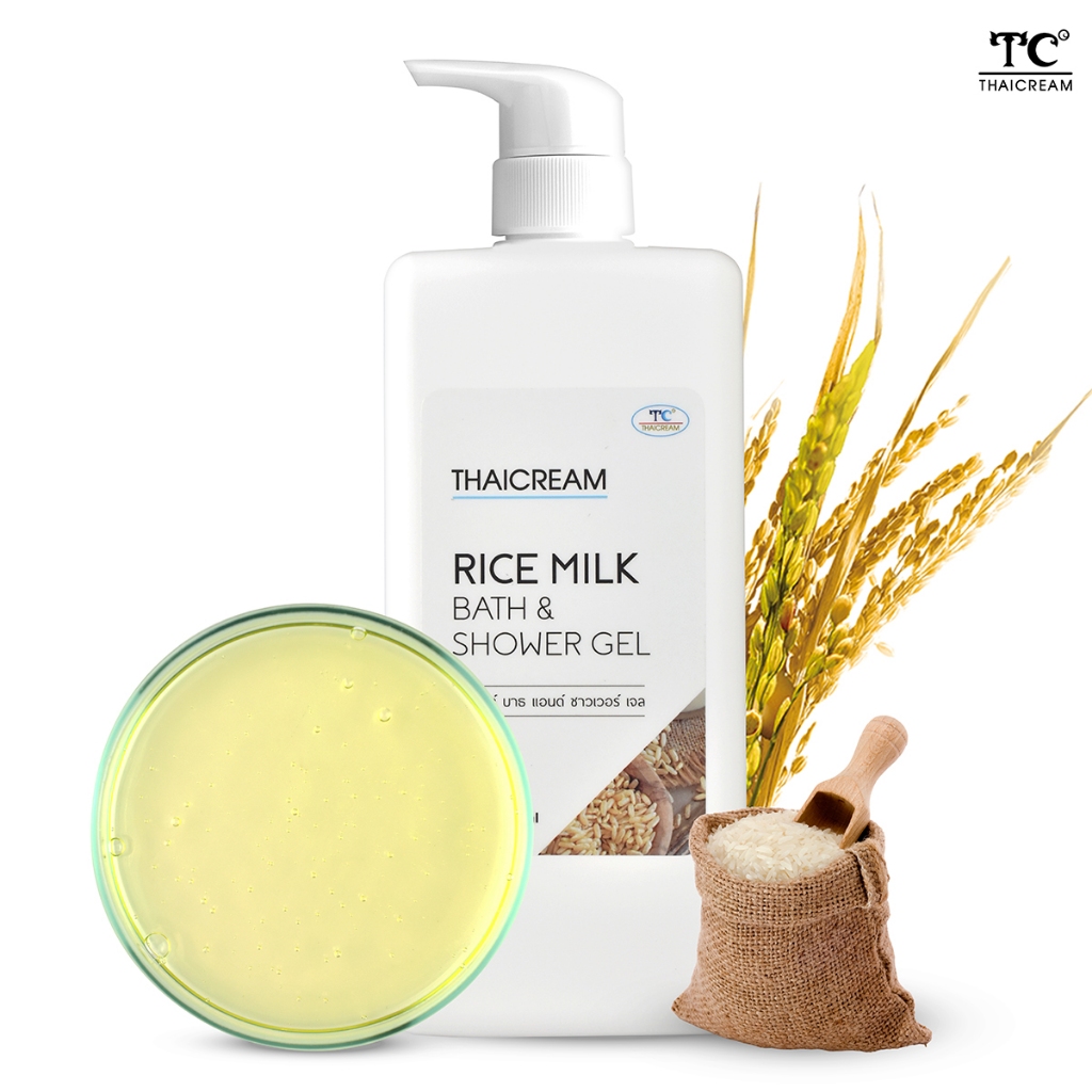 1ลิตร Thaicream สบู่นมข้าว ไทยครีม เจลอาบน้ำ Rice Milk Bath & Shower Gel สบู่อาบน้ำ นมข้าว ล้างง่าย