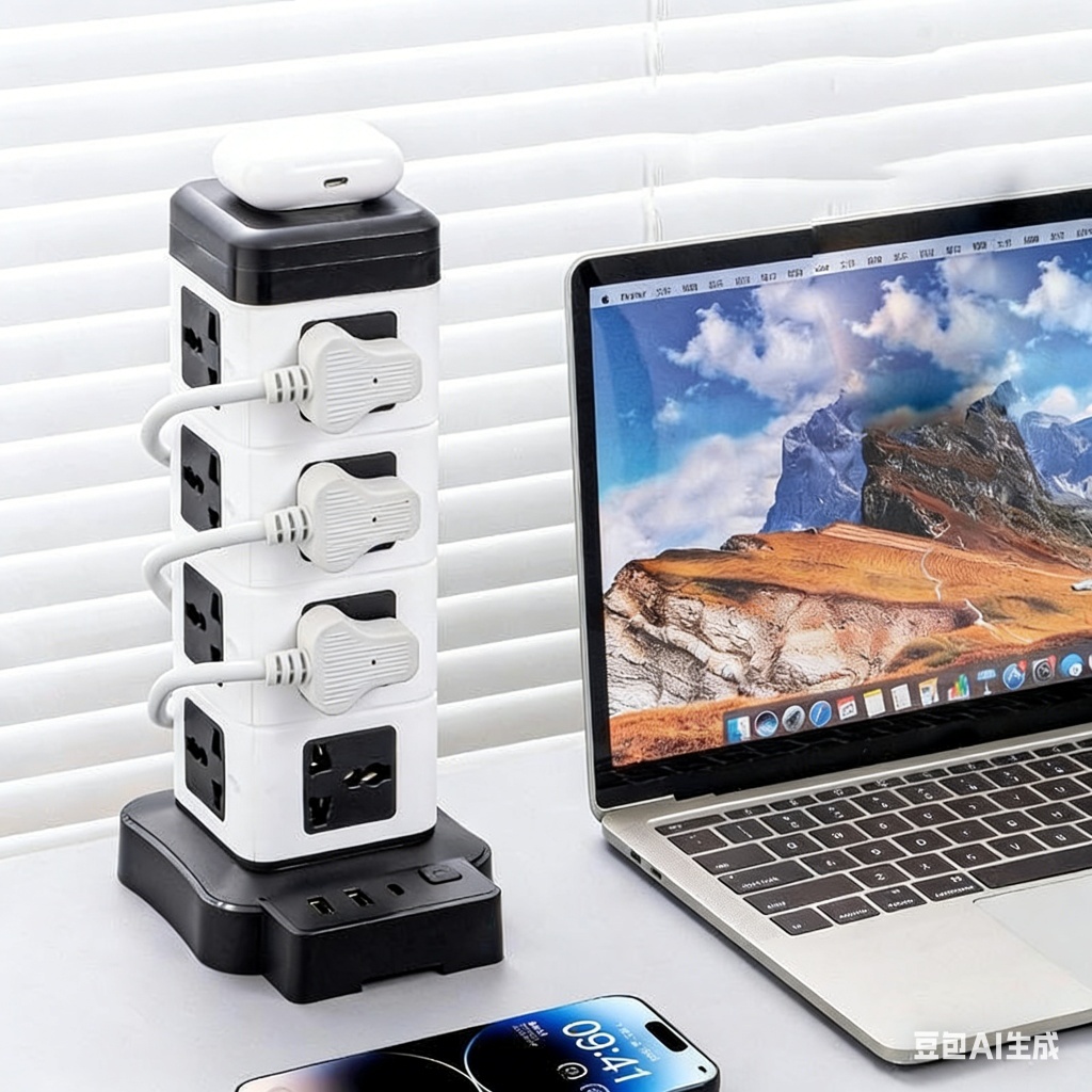 2/3/4 ชั้น Tower Socket Surge Protector แนวตั้งเดสก์ท็อปสายไฟ 1.8 ม.สายต่อสําหรับโฮมออฟฟิศไร้สายชาร์จ TH