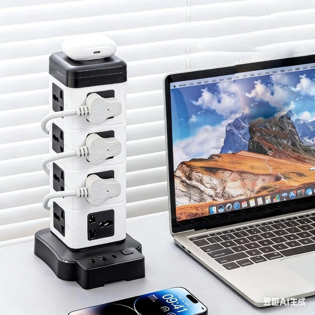 2/3/4 ชั้น Tower Socket Surge Protector แนวตั้งเดสก์ท็อปสายไฟ 1.8 ม.สายต่อสําหรับโฮมออฟฟิศไร้สายชาร์จ TH