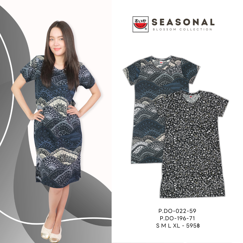 เสื้อแตงโม (SUIKA) - เสื้อแตงโม เดรสผ้ายืดคอกลม พิมพ์ลาย ( P.DO-022 196 322 144 167 ) — صورة 3