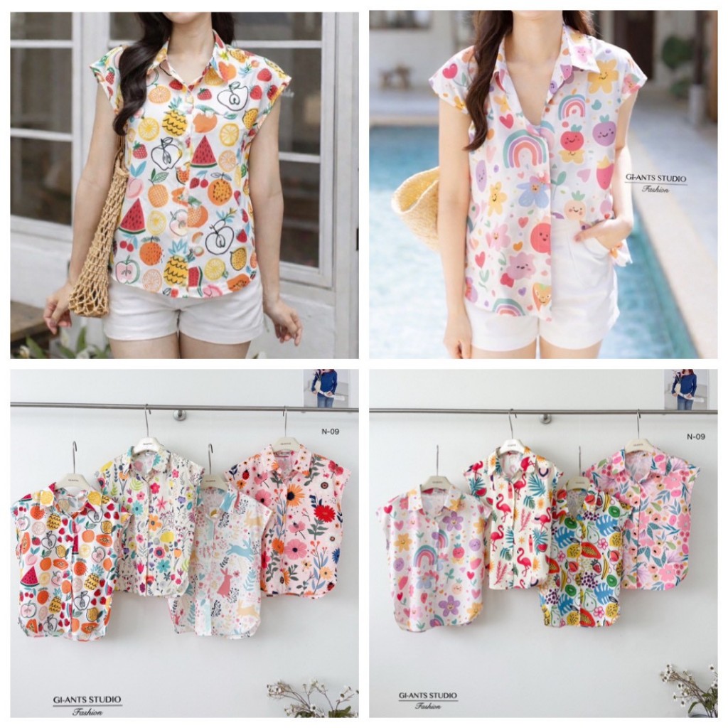 ป้าย Gi-ant เสื้อเชิ้ตแขนกุดผ้าซิลค์เกาหลี หน้าผ้า 40 นิ้ว ยาว 23 นิ้ว