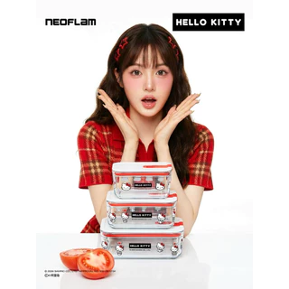 🇹🇭Neoflam x Hello Kitty กล่องข้าวเนื้อแก้ว ลายคิตตี้ กล่องสุญญากาศ ฝาปิด กระเป๋าเก็บอุณหภูมิ รุ่นขาว-แดง