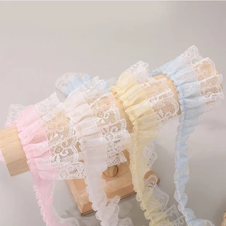 ลูกไม้ระบายจับจีบ กว้าง 5cm สีหวาน ลูกไม้แต่งขอบ ผ้าโปร่งลายหวาน สีพาสเทล 4 สี ขาว เหลือง ฟ้า ชมพู สำหรับตกแต่งเสื้อผ้า