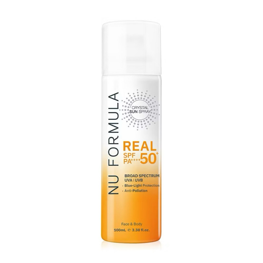 ☀️สเปรย์กันแดด Nu Formula Crystal Sun Spray Real SPF50+ PA++++ 100ml./50ml. นู ฟอร์มูล่า ละอองบางเบา ฉีดทับเมคอัพได้