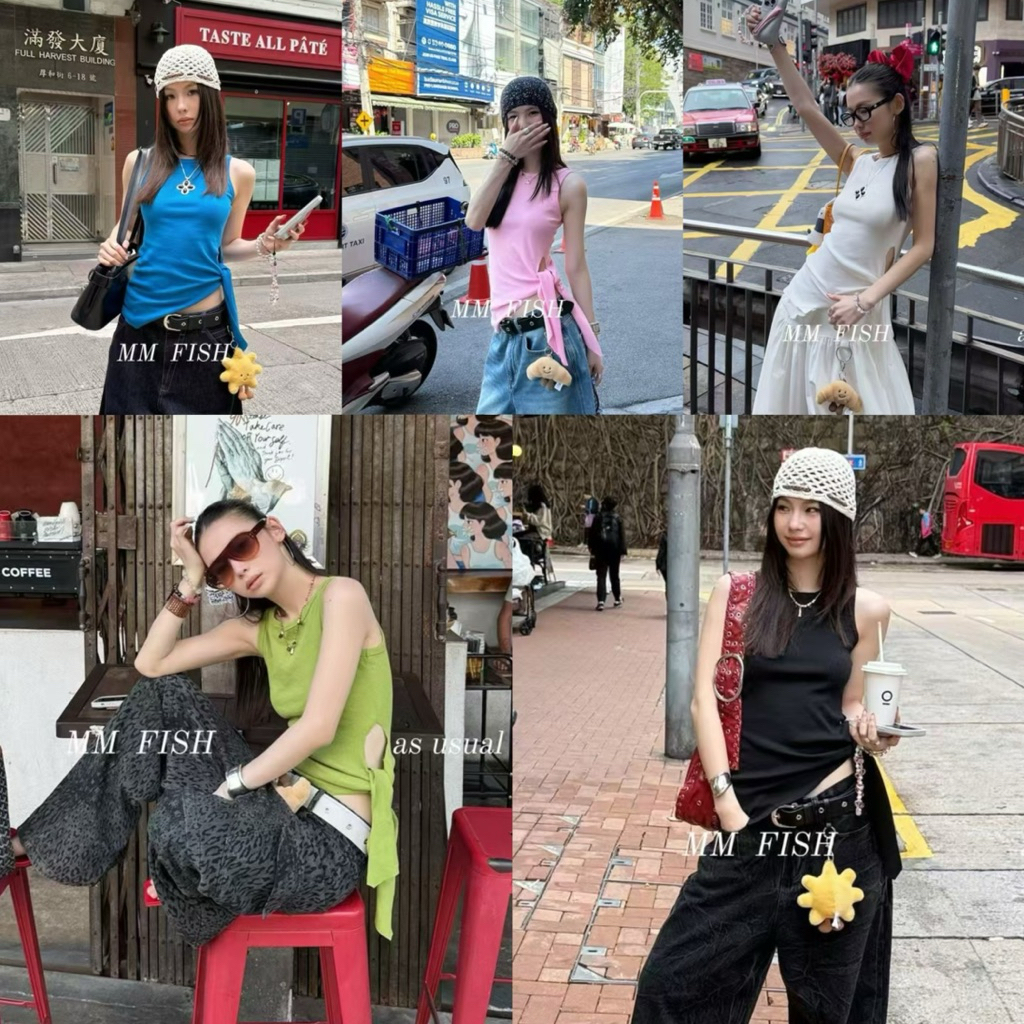 📍พร้อมส่ง📍SU098 25T098🇰🇷เสื้อกล้าม ผ้ายืด แต่งมัดช่วงเอว งานเก๋ผ้าดีใส่สบาย สีสวย Tag MMfish🇰🇷