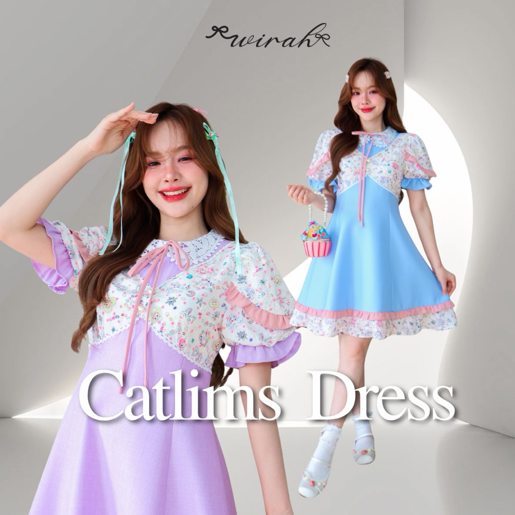 DW303 Catlism Dress ชุดเดรสลายน้องแมว ผ้าใส่สบาย น่ารัก ราคา ถูกที่สุด ดีลบีเคเค