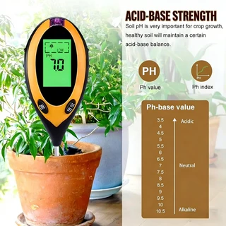 เครื่องวัดดิน 4-In-1 เครื่องทดสอบดิน เครื่องวิเคราะห์สำรวจดิน เครื่องมือวัดความชื้น PH อุณหภูมิ แสงแดด ความชื้น LED