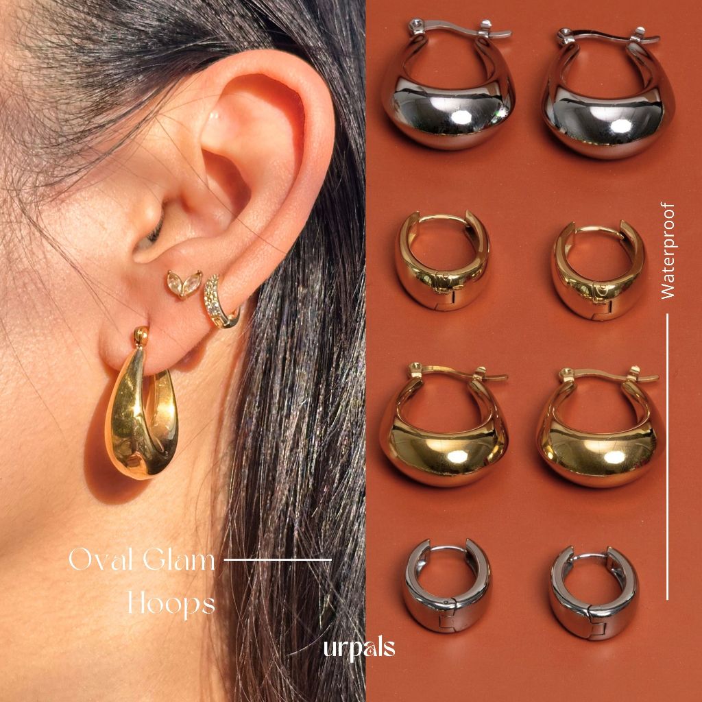 URPALS ต่างหูห่วง ต่างหูสายฝอ  Stainless ชุบทอง18K ดีไซน์เก๋ สไตล์มินิมอล แพ้ง่ายใส่ได้