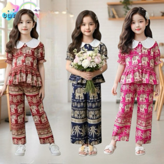 ชุดลายช้างผ้าสปันคอบัวกระดุุมหน้าขายาว ในสบายหน้าร้อน ภาพจริ…