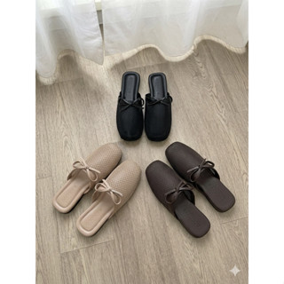 รองเท้าผ้าตาข่าย แต่งโบว์เปิดส้น พร้อมส่ง