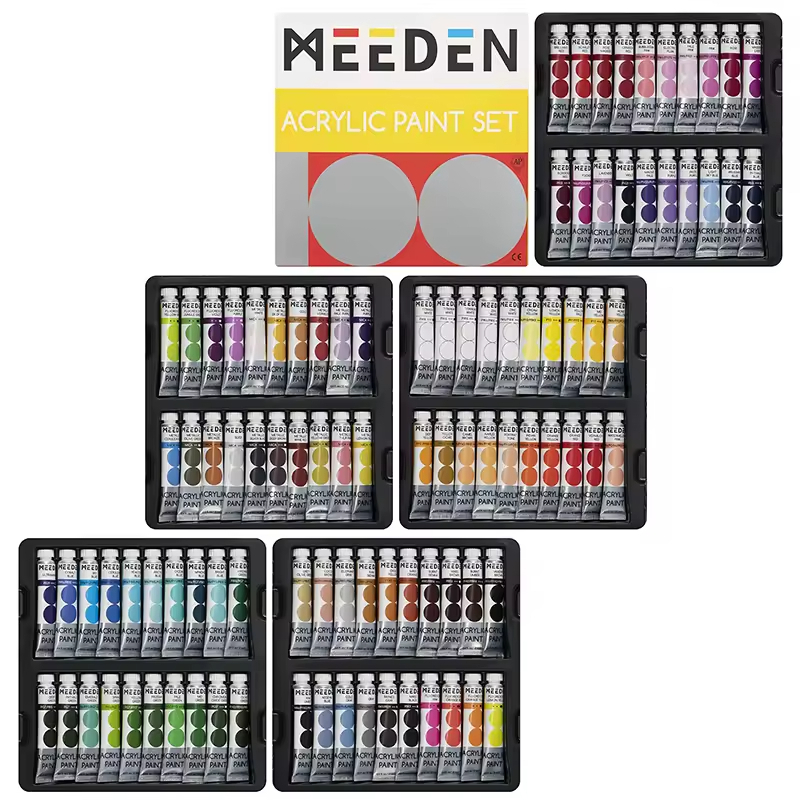 MEEDEN ชุดสีอะคริลิค 100 สี 12ml Acrylic Paint Set พิกเมนต์เข้มข้น มีสีเมทัลลิคและสีเรืองแสง สำหรับผ