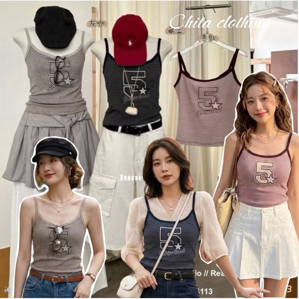 📍พร้อมส่ง📍804113 เสื้อสายเดี่ยว ผ้าลายริ้ว ลายสวย ผ้ายืดเนื้อดี  เนื้อนิ่ม TAG June studio 🇰🇷🇰🇷