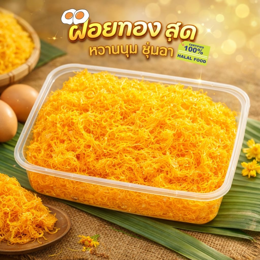 ฝอยทองสดทำใหม่ทุกวันหอมหวานละมุนเส้นนุ่มฟูสีทองสวยน่าทานมาก💛ขนาด500กรัม✨ ทำสดใหม่✨ พร้อมส่งทั่วประเทศ