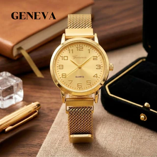 GENEVA นาฬิกาข้อมือผู้หญิง สายแม่เหล็ก นาฬิกาข้อมือผู้หญิง สไตล์แฟชั่น/ลักชูรี
