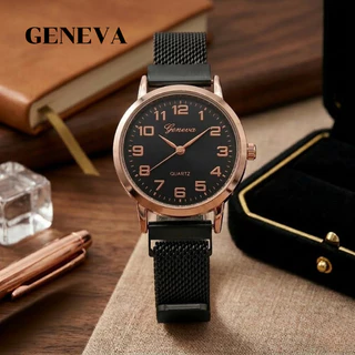GENEVA นาฬิกาข้อมือผู้หญิง สายแม่เหล็ก นาฬิกาข้อมือผู้หญิง สไตล์แฟชั่น/ลักชูรี