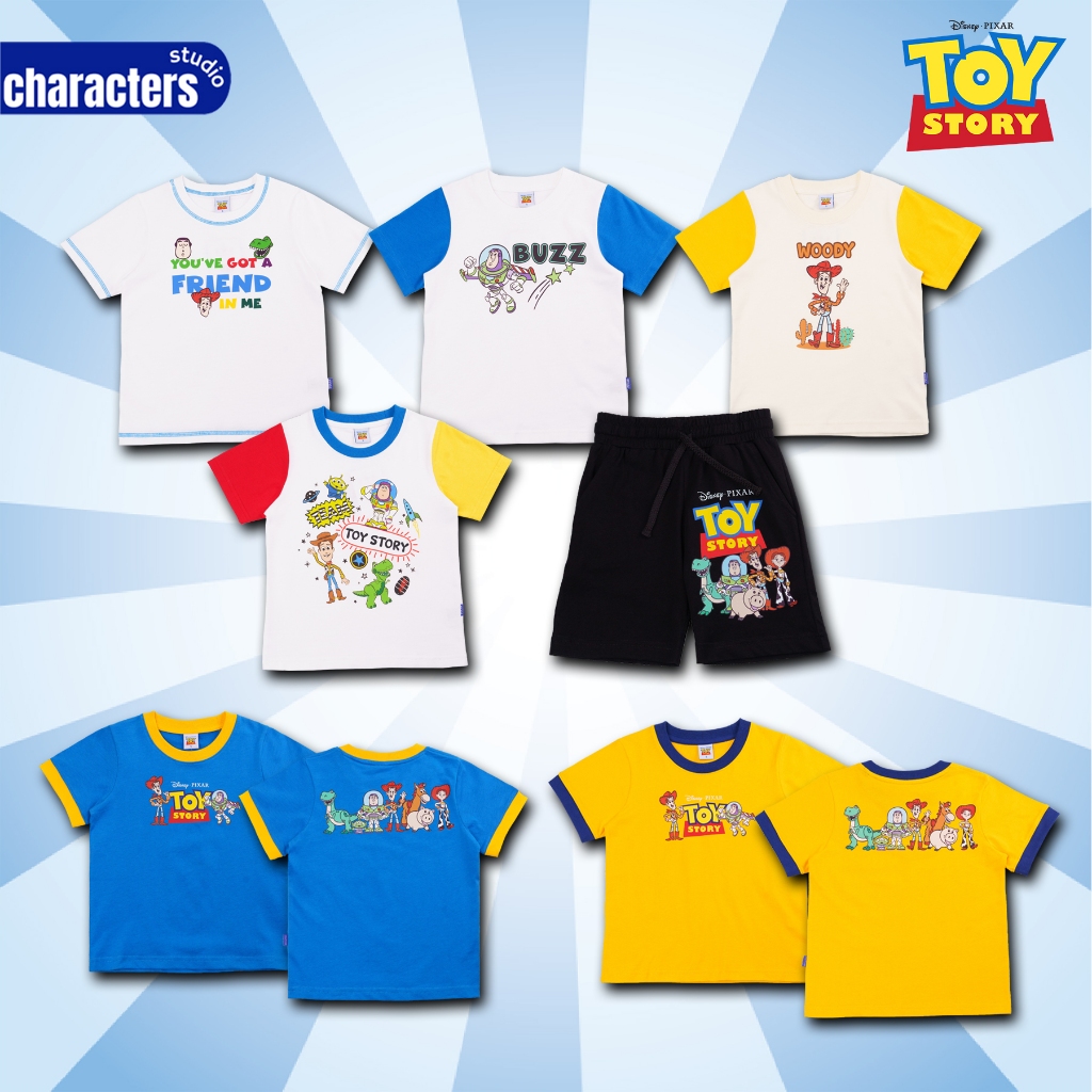 Disney Boy Toy Story - เสื้อยืดเด็กและกางเกงขาสั้น ดิสนีย์ ทอย สตอรี่ ผ้าหนานุ่ม สินค้าลิขสิทธ์แท้ Characters Studio