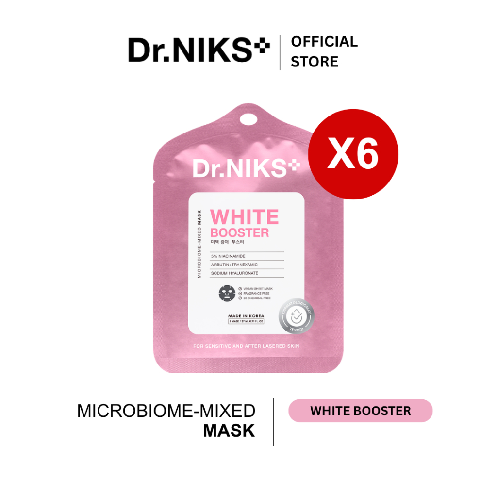 [SET 6 ชิ้น] Dr.NIKS ไวท์บูสเตอร์ไมโครไบโอม-มิกซ์มาสก์ 27ml ดร.นิกส์ #มาส์กวีแกนคุณหมอ ออร่าหน้าไบรท์
