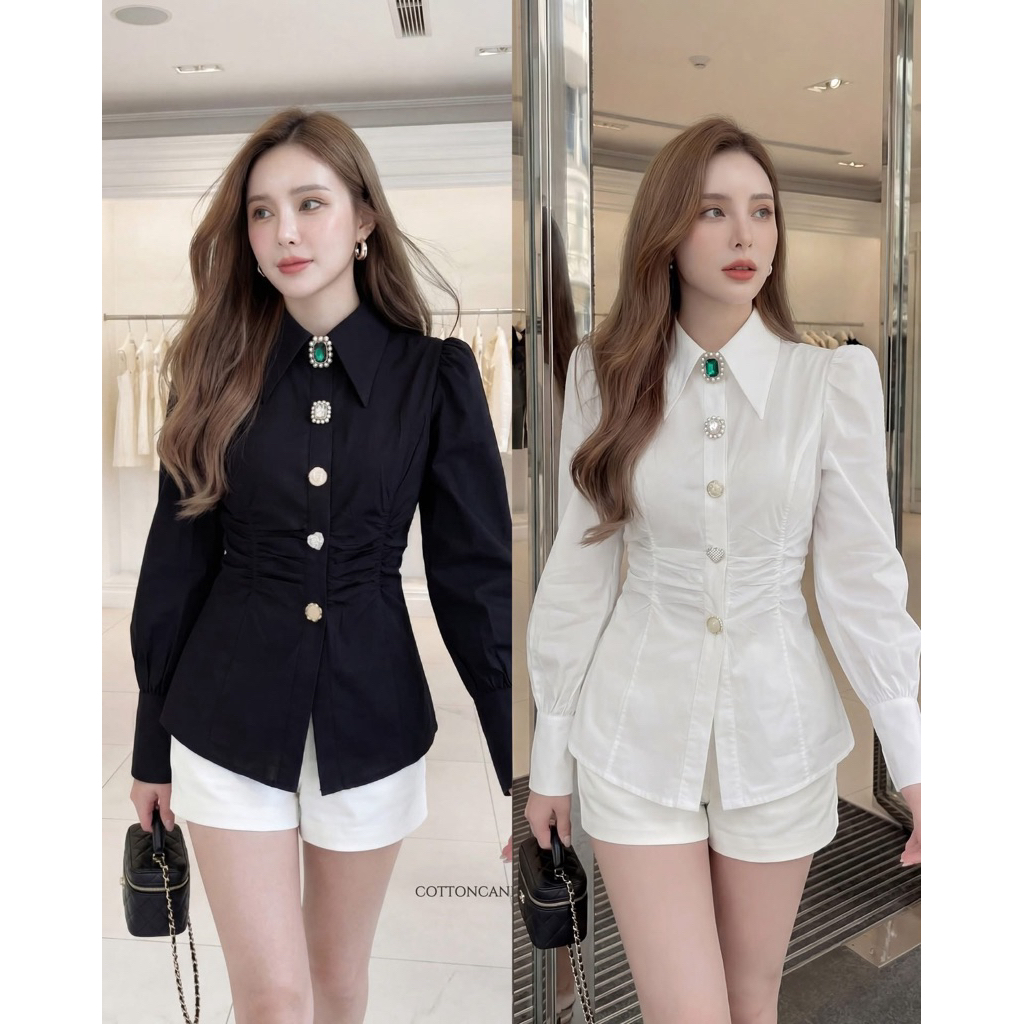 Cotton candy เสื้อเชิ๊ต ดีเทลกระดุมสวยหรูไม่ซ้ำใคร ใส่ทำงานก็เริส ใส่เที่ยวก็ปัง(พร้อมส่ง)