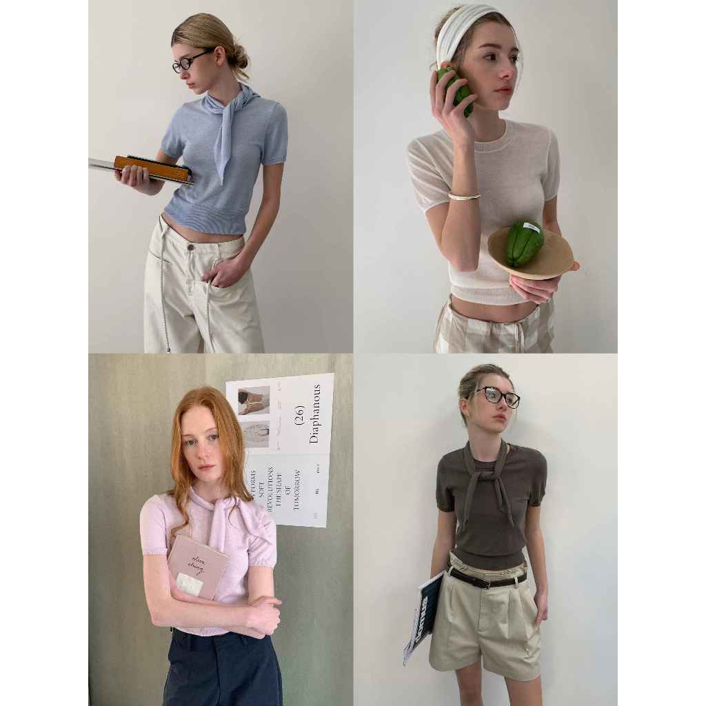 INBYIN - เสื้อแขนสั้นพร้อมผ้าพันคอ CLOUD KNIT TOP - M7898
