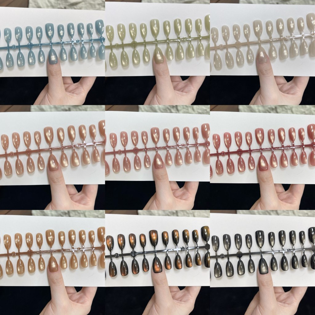 เล็บปลอมสำเร็จรูปสีลูกแก้วแคทอายทรงอัลมอลล์ เซต30ชิ้น ติดได้3รอบสุดคุ้ม แถมเซตกาวและอุปกรณ์ติดเล็บ เล็บปลอมลูกแก้วสีพื้น