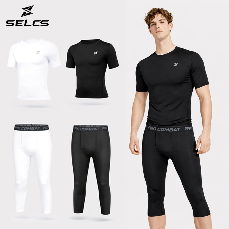 SELCS กางเกงกีฬา กางเกงรัดรูป กางเกงฟิตเนส เอวยางยืด แบบแห้งเร็ว สําหรับผู้ชาย 3/4 L62