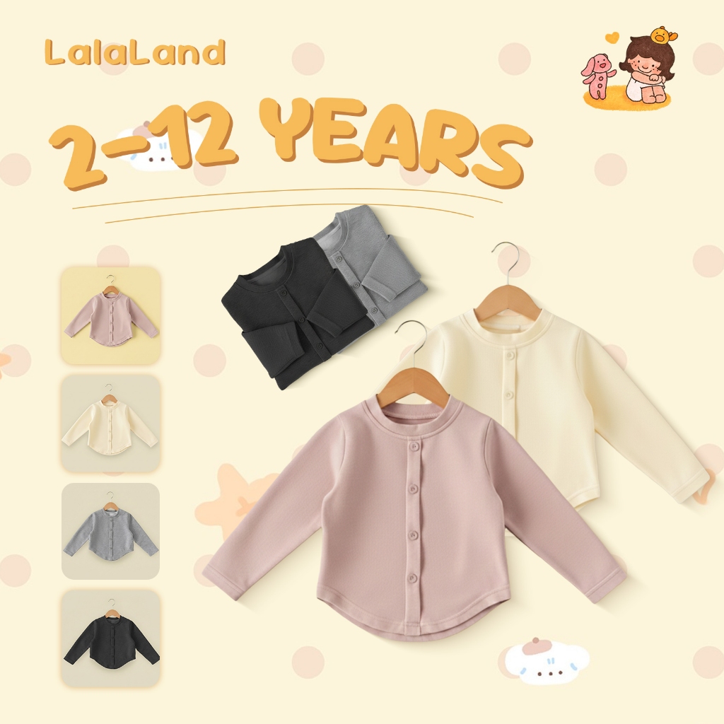 2-12 ปี เสื้อแขนยาวเด็กผู้หญิง กันหนาวแต่งกระดุม สีพื้น เสื้อคาร์ดิแกนกันหนาว ผ้านิ่มใส่สบาย เสื้อแขนยาวเด็ก