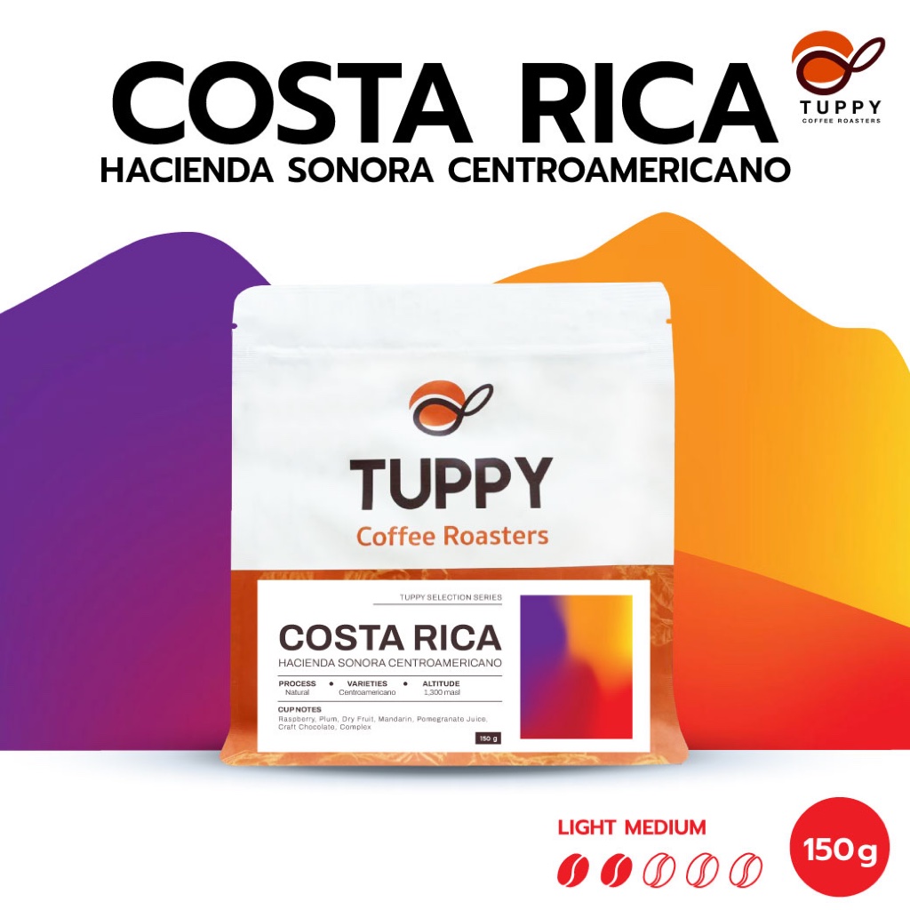 TUPPY COFFEE : เมล็ดกาแฟคั่ว Costa Rica Hacienda Sonora Centroamericano (Single Origin) 150 g
