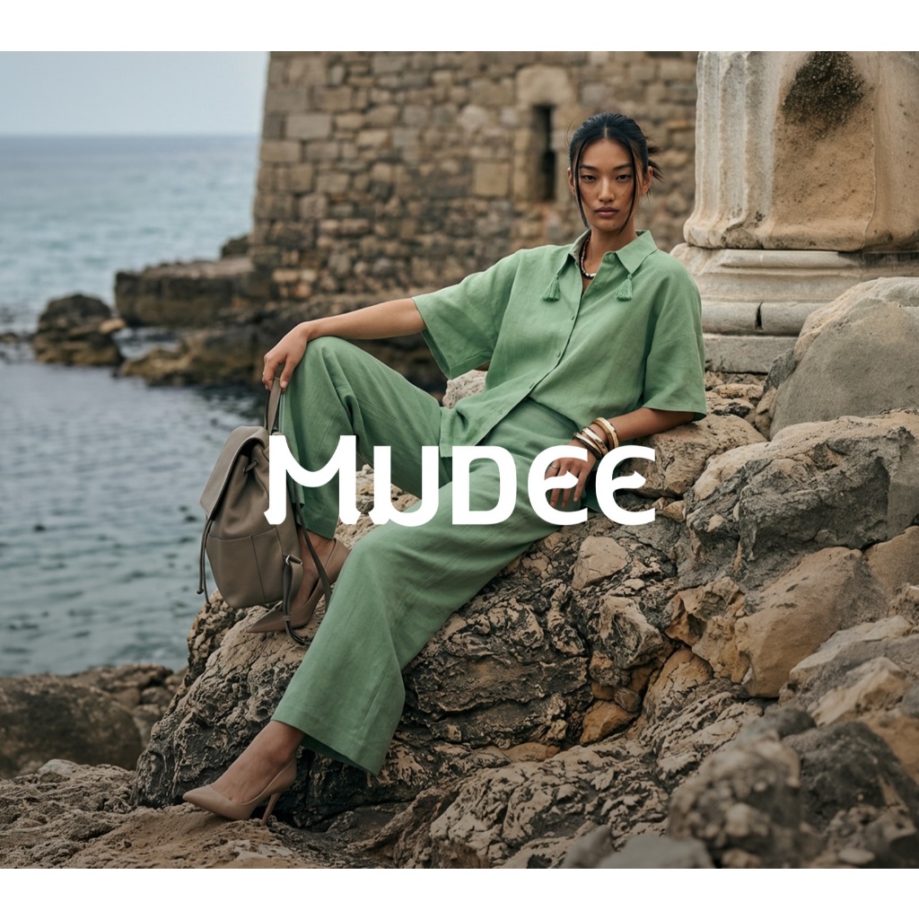 MUDEE เสื้อเบลาส์คอปกแต่งพู่แขนสั้น ผ้าลินิน