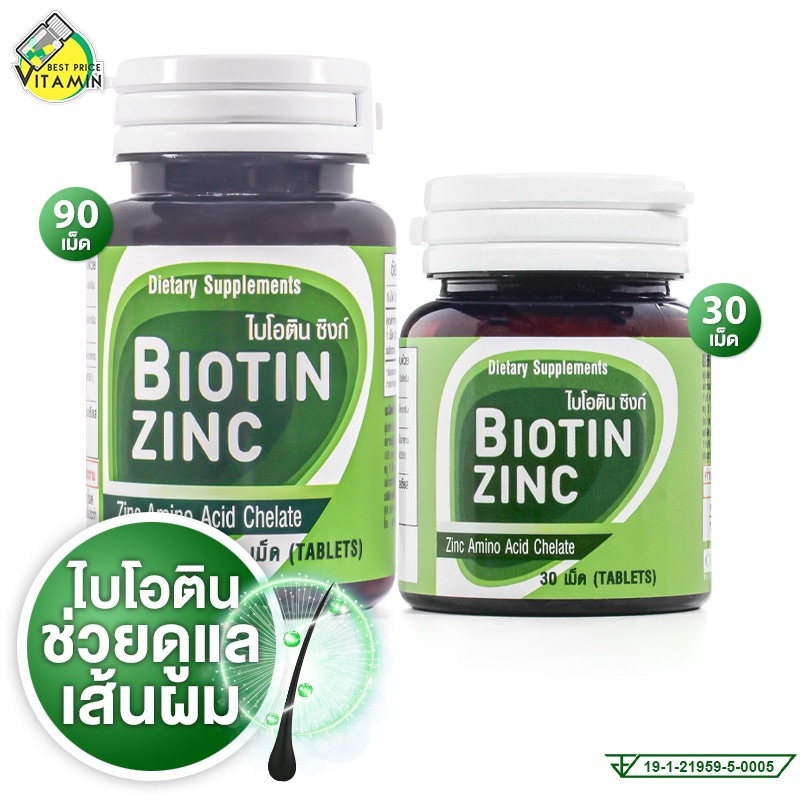 CUPhar Biotin Zinc ซียูฟาร์ ไบโอติน ซิงค์ [สินค้ามีให้เลือก 2 ขนาด] สุขภาพเส้นผม