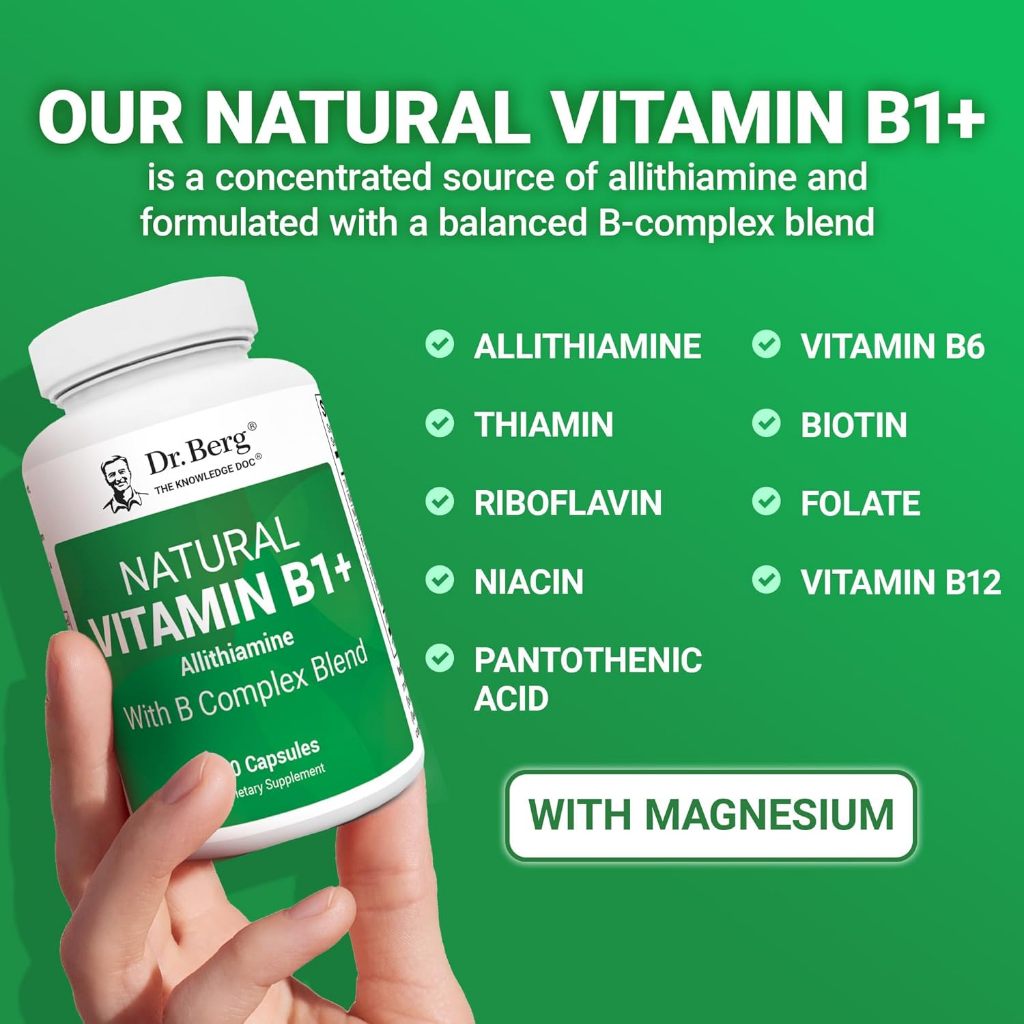 Dr. Berg Natural Vitamin B1 B6 B12 Complex - Allithiamine Vitamin B1 Supplement with 8 Essential Vit