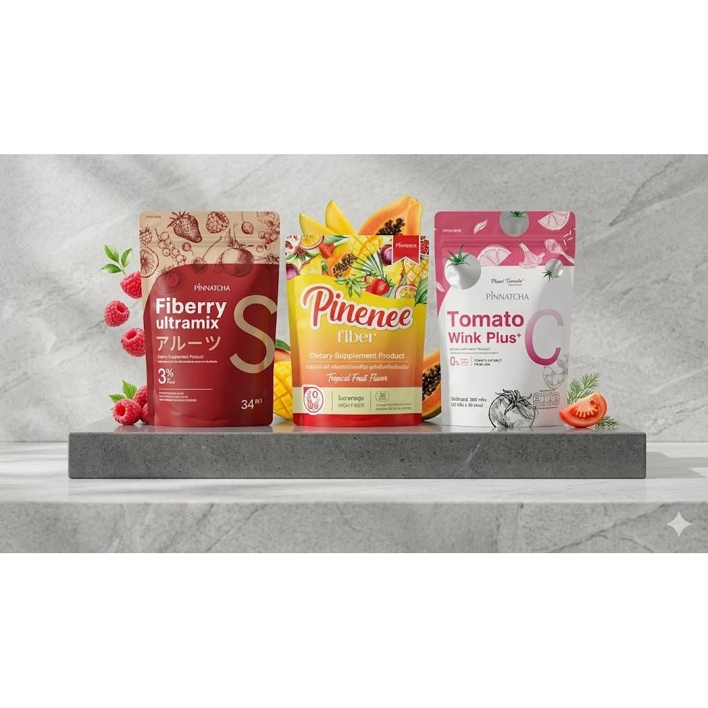 Pimnatcha Fiberry ไฟเบอร์รี่ พิมพ์นัชชา รสเบอร์รี่ 1 ห่อ 30ซอง ปริมาณ 450 กรัม