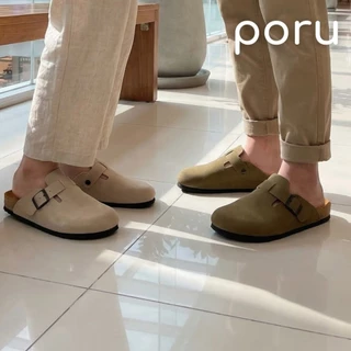 [ส่งฟรี]Poru รองเท้าทรงไบเก้นหุ้มหัวดีไซน์วินเทจ หนังกลับ พื้นนุ่ม ไซส์ 36-44