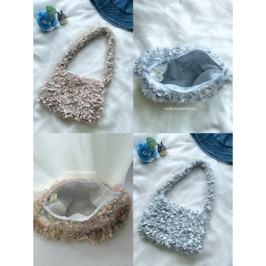 HOM.FLOWERBAG กระเป๋าดอกไม้สะพายข้างสีชมพู สีฟ้า💐💗