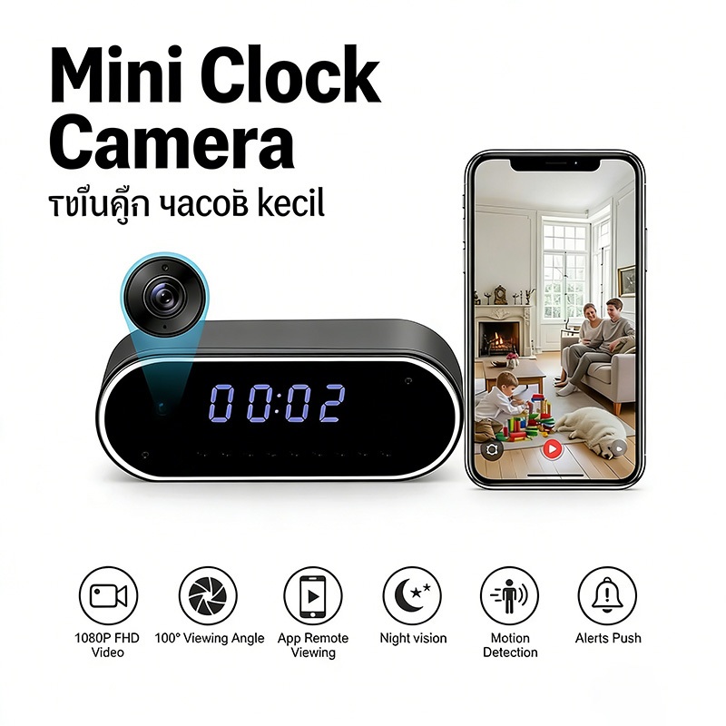 นาฬิกากล้อง ขนาดเล็ก Full HD 1080P ไร้สาย Wifi ควบคุม IR วิสัยทัศน์กลางคืน กล้องวิดีโอ กล้องวงจรปิด ที่บ้าน มอนิเตอร์