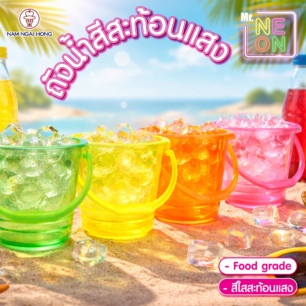 NamNgaiHong ถังนํ้าสีนีออน สะท้อนแสง ถังนํ้า ใส่นํ้า ใส่เครื่องดื่ม ใส่นํ้าแข็ง  ใส่ได้หลากหลาย รุ่น 303